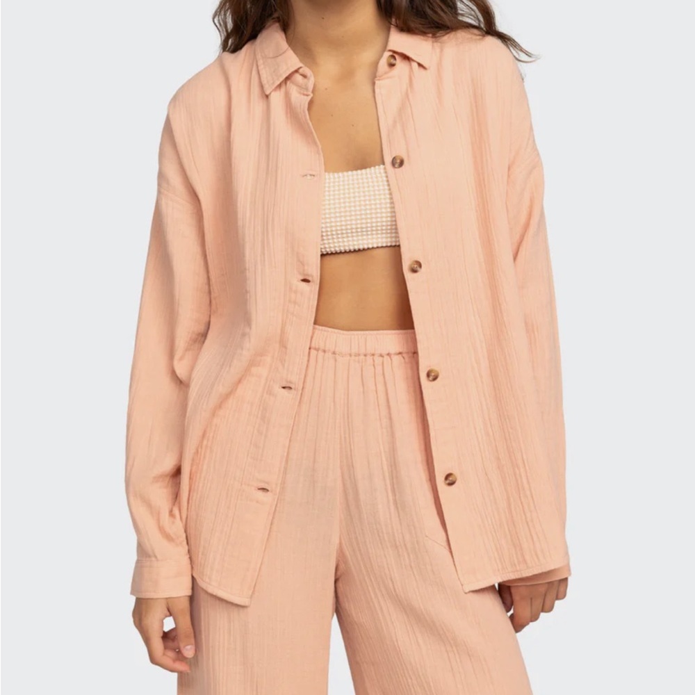NWOT ROXY MORNING TIME or Anytime LONG SLEEVE SHIRT 2Xplus peach soft oversized